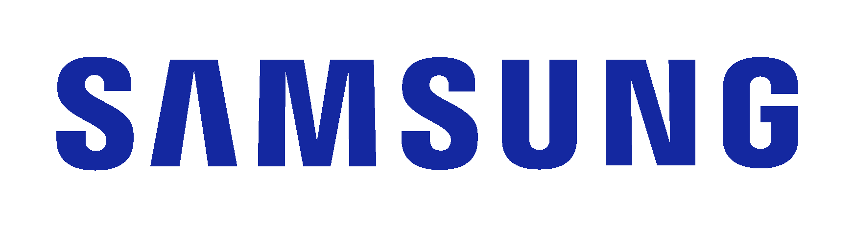 Blue Samsung logo on white background.